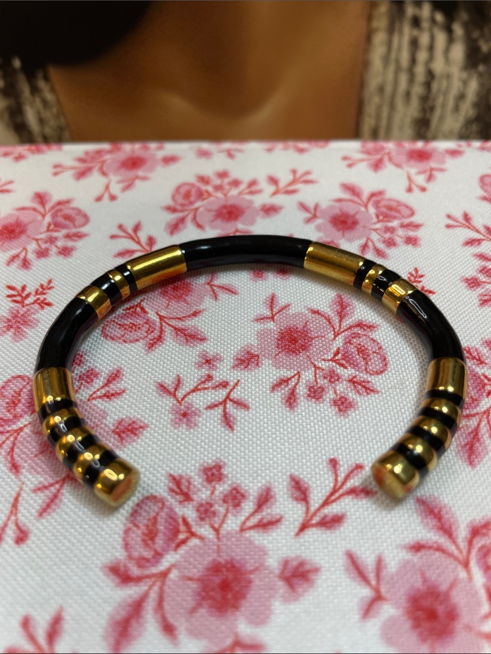 Black and Gold Open Bangle Cuff NWOT Stainless Steel
